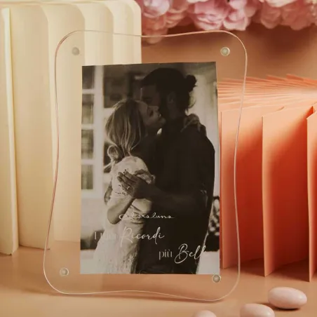 Bomboniera Claraluna Portafoto Ondulato Bianco – Personalizzato (Scatola Botanica Inclusa)