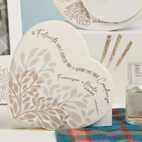 Bomboniera Claraluna Diffusore Cuore Foglie Rosa con Frase – Personalizzato (con Essenza e Bacchette)