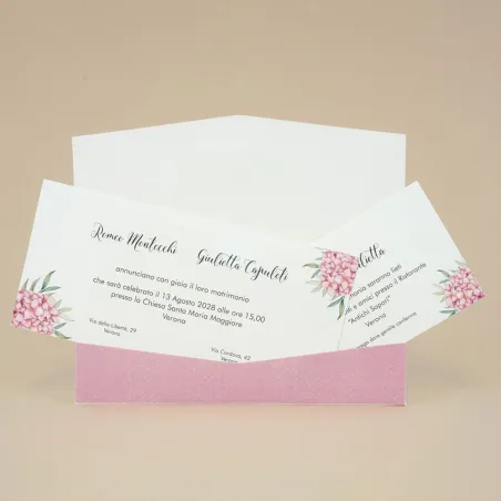 Partecipazione Matrimonio “Ortensie Rosa & Tasca Cipria”