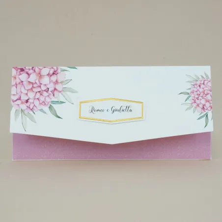 Partecipazione Matrimonio “Ortensie Rosa & Tasca Cipria”