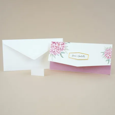 Partecipazione Matrimonio “Ortensie Rosa & Tasca Cipria”