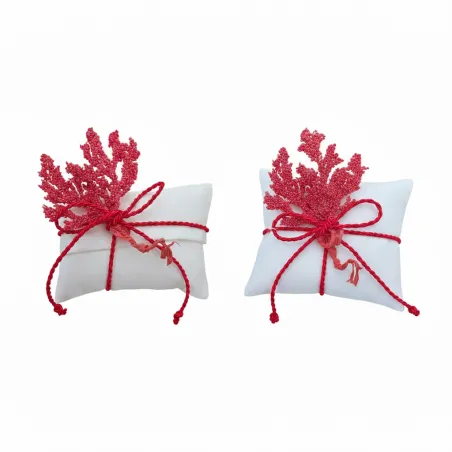 Sacchetti Matrimonio Tema Mare in Lino Panna con Corallo Rosso
