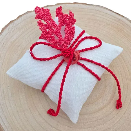Sacchetti Matrimonio Tema Mare in Lino Panna con Corallo Rosso