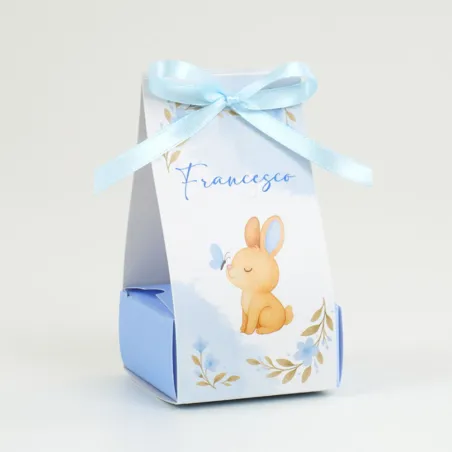 Scatolina Nascita Coniglietto Fiocco Celeste con Confetti