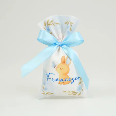 Sacchetto Nascita Coniglietto e Farfallina Fiocco Celeste
