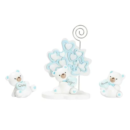 Bomboniera Nascita e Battesimo Portafoto Albero della Vita Celeste con Orsetto 3D