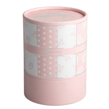 Bomboniera Nascita e Battesimo Carillon Orsetta Rosa in Porcellana con Sacchetto e Box Cilindro