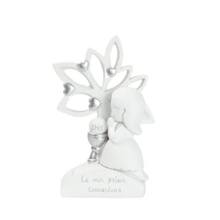 Bomboniera Prima Comunione Albero della Vita in Resina con Bimba e Frase + Sacchetto Bianco e Scatola