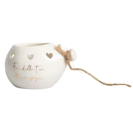 Bomboniera Matrimonio Palloncino in Porcellana Bianca con Candela Profumata, Cuori Traforati Con Sacchetto, Scatola