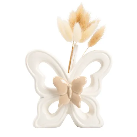 Bomboniera Matrimonio Profumatore Farfalla in Porcellana Bianca con Pampas Senza Essenza Con Sacchetto, Scatola