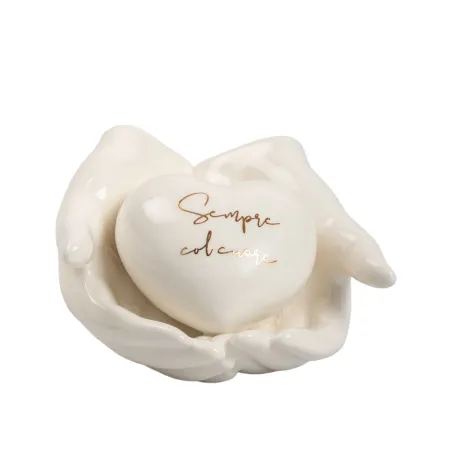 Bomboniera Matrimonio Mani in Porcellana con Cuore Bianco e Frase – 2 Modelli Assortiti | Con Sacchetto, Scatola