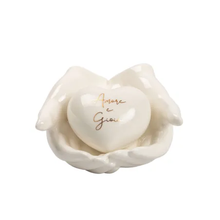 Bomboniera Matrimonio Mani in Porcellana con Cuore Bianco e Frase – 2 Modelli Assortiti | Con Sacchetto, Scatola