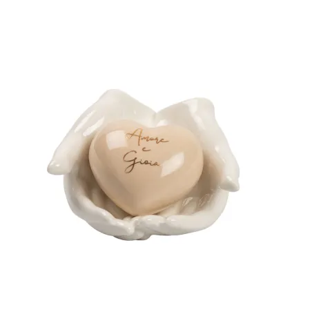 Bomboniera Matrimonio Mani in Porcellana con Cuore Tortora e Frase – 2 Modelli Assortiti | Con Sacchetto, Scatola