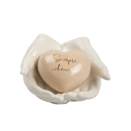 Bomboniera Matrimonio Mani in Porcellana con Cuore Tortora e Frase – 2 Modelli Assortiti | Con Sacchetto, Scatola