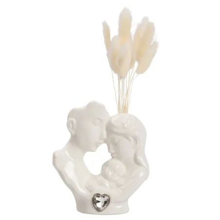 Bomboniera Matrimonio Profumatore Sacra Famiglia in Porcellana Bianca con Cuore in Cristallo | Con Sacchetto, Scatola