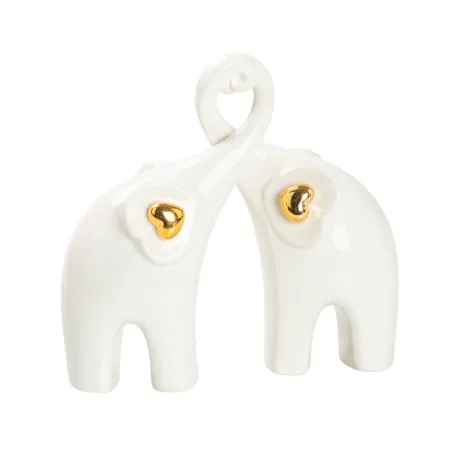 Bomboniera Matrimonio Coppia Elefantini in Porcellana Bianca con Cuori Oro – Con Sacchetto, Scatola