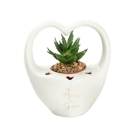 Bomboniera Matrimonio Porta Piantina in Porcellana con Piantina Grassa Finta Inclusa e Frase | Sacchetto Bianco, Scatola PVC e