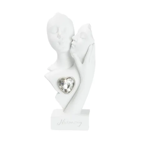 Bomboniera Matrimonio Coppia “Bacio” in Resina Bianca con Cuore in Metallo e Strass – Con Sacchetto Bianco, Scatola