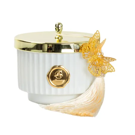 Bomboniera Matrimonio Candela Piccola Profumata in Vetro Bianca con Farfalla e Nappina – Sacchetto, Confetti e Scatola