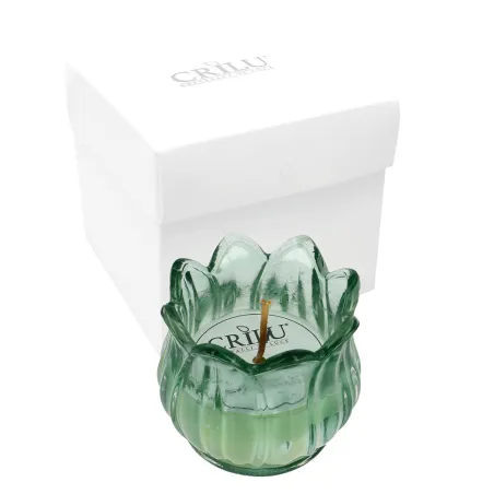 Bomboniera Matrimonio “Tulipano Verde” – Candela in Vetro con Scatola e Confetti