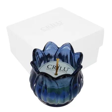 Bomboniera Matrimonio “Tulipano Blu” – Candela in Vetro con Scatola, Sacchetto e Nastri Personalizzabili