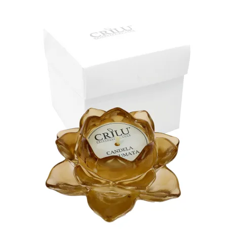 Bomboniera Matrimonio “Lotus Ambra” – Candela in Vetro con Scatola, Sacchetto e Nastri Personalizzabili