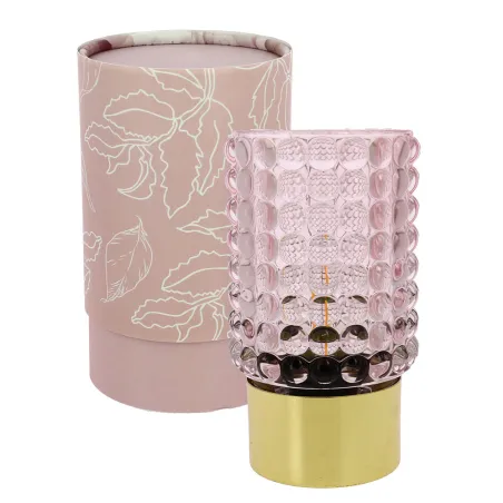 Bomboniera Matrimonio “Luce Pois Pink Gold” – Lampada LED Rosa in Vetro con Base Oro, Scatola e Confezione Personalizzabile