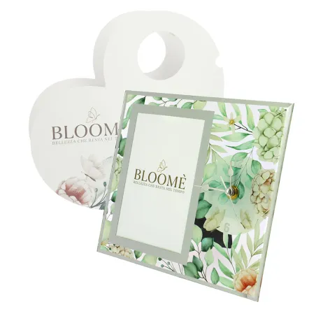 Bomboniera Matrimonio Bloome Botanic – Portafoto Rettangolare in Vetro con Orologio e Stampa Ortensie Verdi e Scatola
