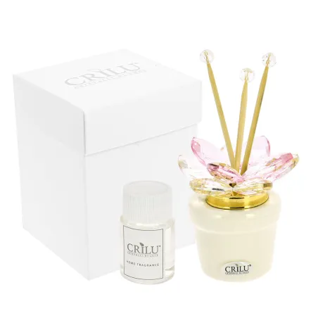 Bomboniera Matrimonio Profumatore “Piantina” con Fiore Swarovski® Rosa e Dettagli Oro – Essenza e Scatola Incluse