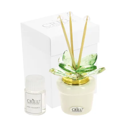 Bomboniera Matrimonio Profumatore “Piantina” con Fiore Swarovski® Verde e Dettagli Oro – Essenza e Scatola Incluse