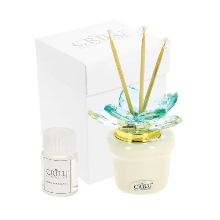 Bomboniera Matrimonio Profumatore “Piantina” con Fiore Swarovski® Turchese e Dettagli Oro – Essenza e Scatola Incluse