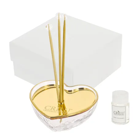 Bomboniera Matrimonio Diffusore Cuore Oro Specchiato con Profumo e Bacchette – Scatola Inclusa