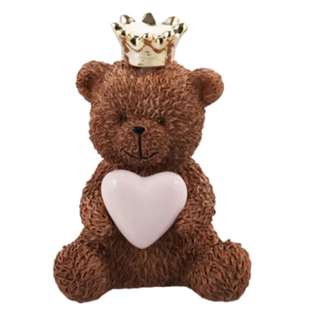 Bomboniera Battesimo Orsetto Teddy Brown con Corona Dorata e Cuore Rosa