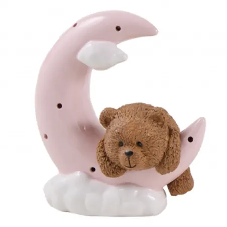 Bomboniera Battesimo Orsetto Teddy Brown su Luna Rosa con LED