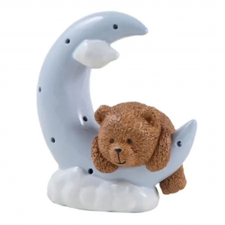 Bomboniera Battesimo Orsetto Teddy Brown su Luna Celeste con LED