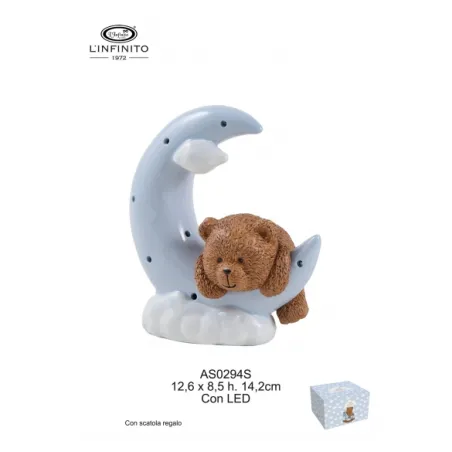 Bomboniera Battesimo Orsetto Teddy Brown su Luna Celeste con LED