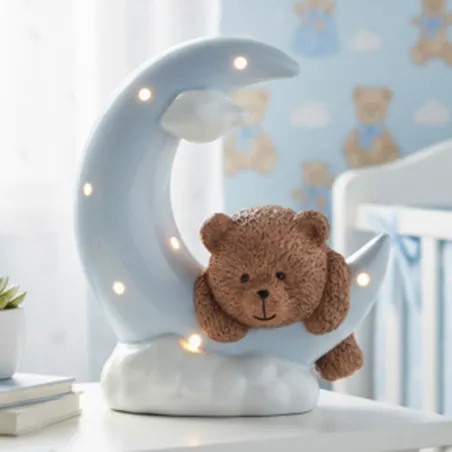 Bomboniera Battesimo Orsetto Teddy Brown su Luna Celeste con LED